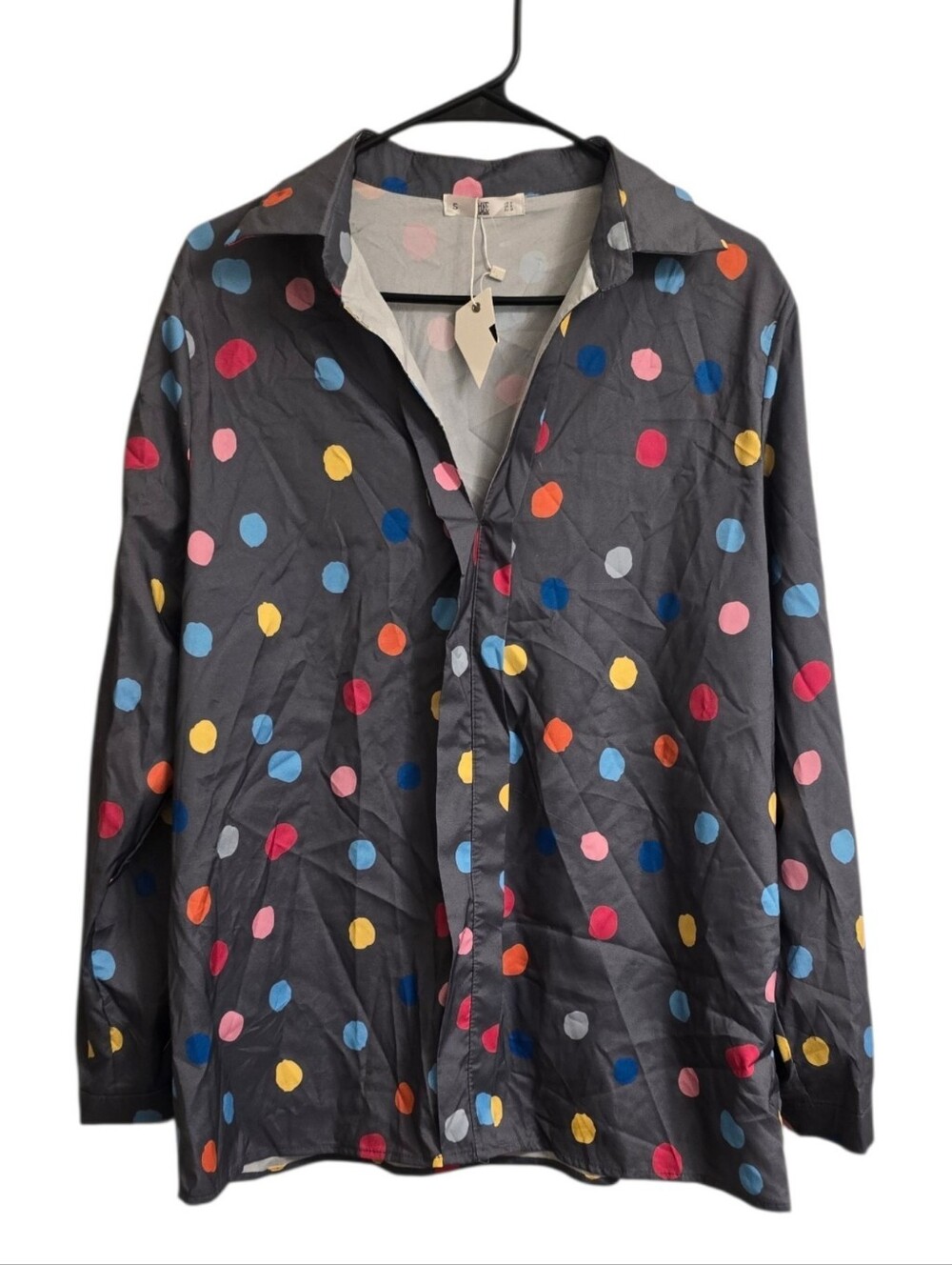 NEW Hope Horizon Y2K Gray Colorful Polka Dot Oversized Casual Old Money Blouse 4